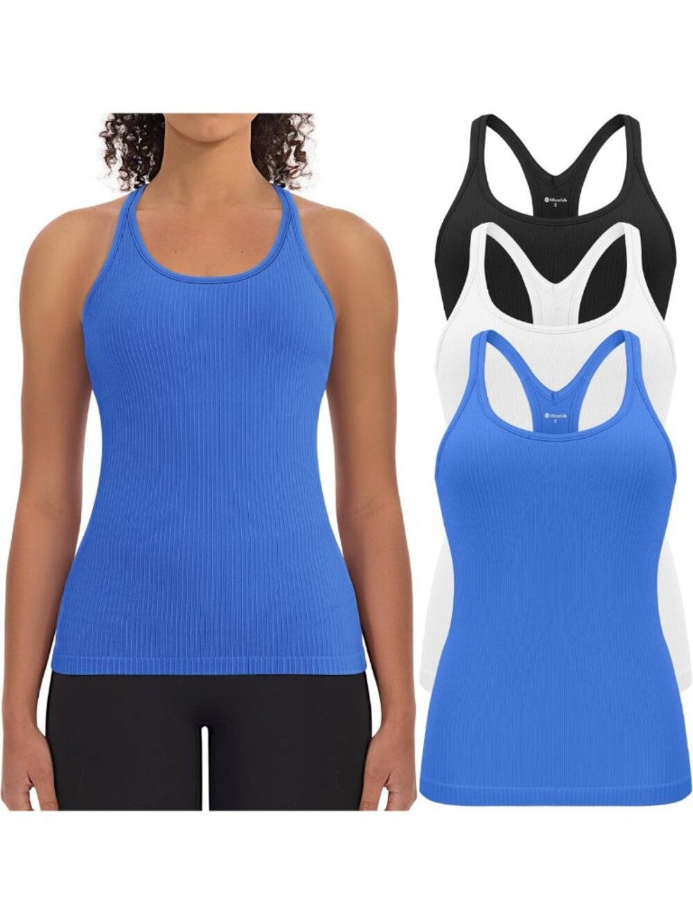 3 Pack Women's Workout Tank Tops with Built-In Bra & Ribbed Design - Activewear